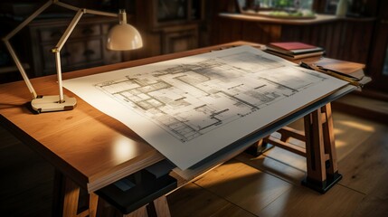A photo of an architectural drafting table with plans
