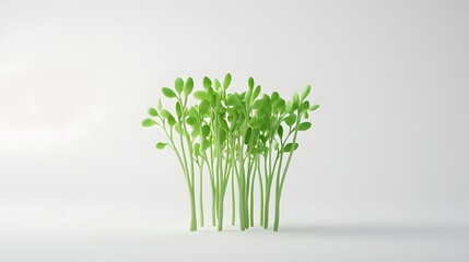 Vibrant Green Sprout Shoots Against Minimalist White Background