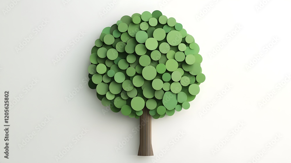 Poster minimalist green tree icon with abstract circular shapes in soft green tones on isolated white