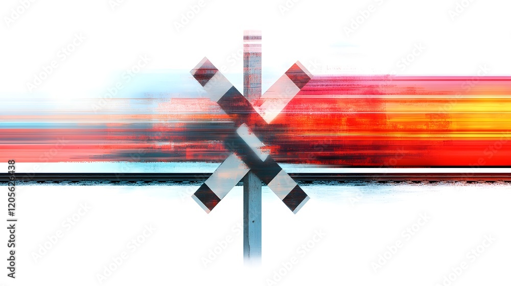 Poster blurred railway crossing signal with high-speed train in motion
