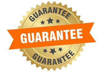 guarantee. guarantee round orange and gold label isolated on transparent background