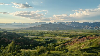 Obraz premium Scenic Landscape View with Hills Mountains and Clouds in a Vast Sky
