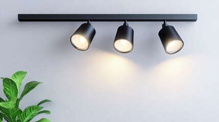 Modern Black Track Lighting with Three Spotlights on Wall