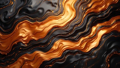 Abstract Black and Gold Swirling Liquid Design