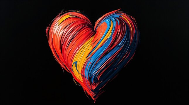 Swirled and twisted, dynamic and abstract heart shape of colorful paint.