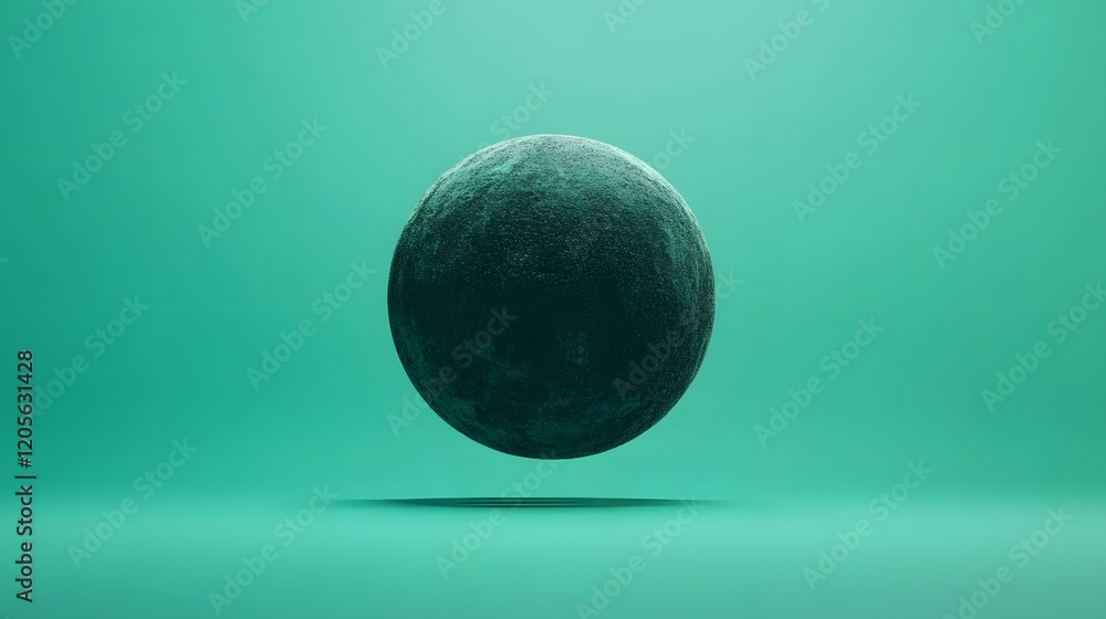 Poster floating minimalist green orb with reflective light effect - 3d conceptual