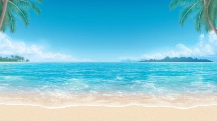 Background for 2D games. Tropical beach scenery with clear blue waters and palm trees