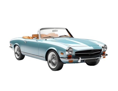 Classic Convertible Car Rendered on Transparent Background