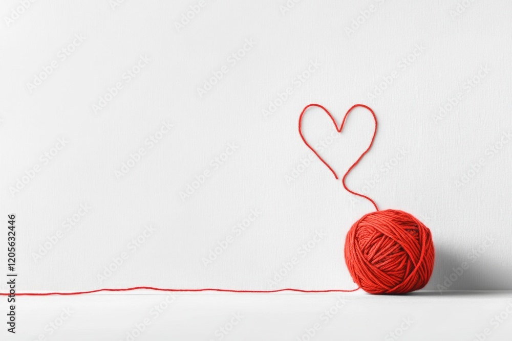 Poster A minimalist illustration of a single ball of yarn with a strand looping into a simple heart shape, drawn in clean lines on a plain white background