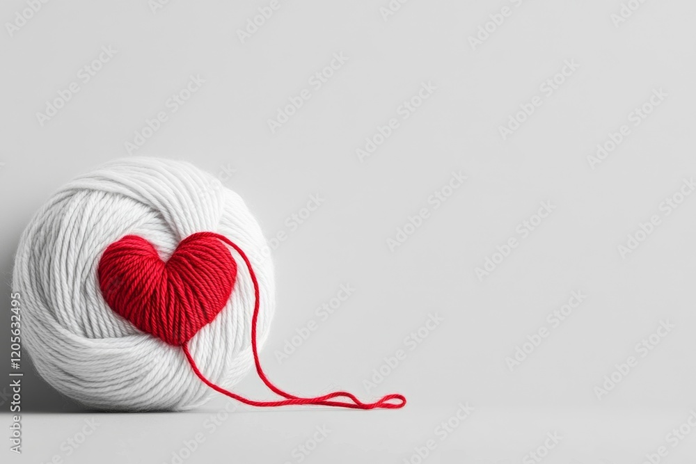 Poster a minimalist illustration of a single ball of yarn with a strand looping into a simple heart shape, 