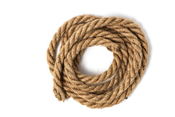 Ship rope isolated on white background. Top view.