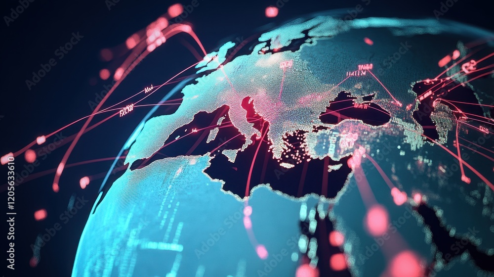 Poster a digital rendering of a globe with glowing lines representing telecommuting connectivity.