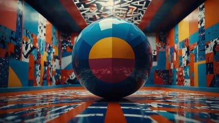 A single calm geometric shape centered amidst abstract, chaotic patterns, symbolizing peace and stability within disorder.