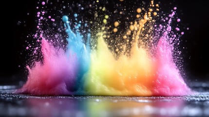 Colorful Paint Explosion Against Black Background