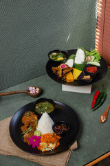 Spiced Fried Chicken and Beef Rice Plates with Soup and Sambal