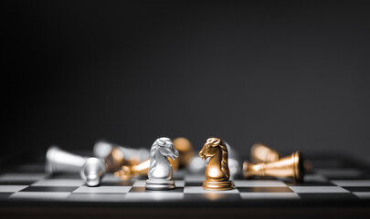 Exhibition of chess game on chessboard, strategic planning and business competition concepts, successful team leaders. with copy space