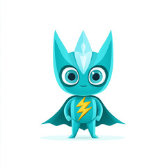 Obraz premium The good mascot. Cute blue superhero character standing on white background