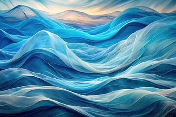 Abstract Blue Fabric Waves A Serene Textured Background of Flowing, Sheer Material in a Gentle Undulating Pattern