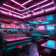 Retro Diner with Neon Lights