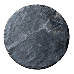 Isolated Black Round Slate Stone on Transparent Background