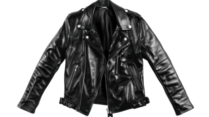 Black leather jacket on transparent background