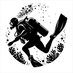 Scuba diving silhouette vector. Scuba diver logo icon vector on a white background. 