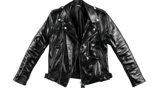 Black leather jacket on transparent background