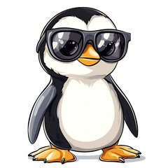 Obraz premium Cute Penguin with Sunglasses - Cartoon Animal Illustration