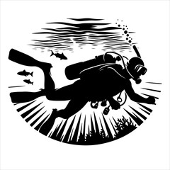 Scuba diving silhouette vector. Scuba diver logo icon vector on a white background. 