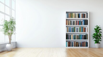 Fototapeta premium A minimalist bookshelf with only a few carefully curated books and decor.