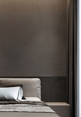 Modern minimal interior design bedroom and concrete pattern wall background. 3D rendering. 