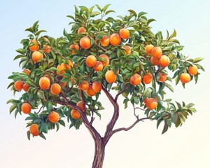 Ripe nectarines on tree under clear sky raw realistic style