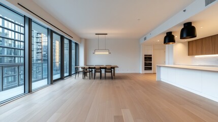 Modern Luxury Apartment with City Views: Spacious Open-Plan Living and Dining Area