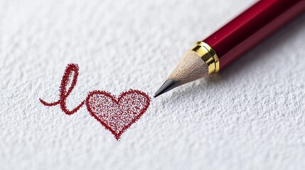 Detailed close-up of love-themed icons in pencil style, vibrant red on a white background, symbolic and stylish for romantic decorations