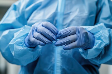 Safety check of personal protective equipment (PPE) in a healthcare setting, ensuring all gear is properly sanitized and ready for use.