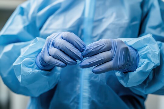 Safety check of personal protective equipment (PPE) in a healthcare setting, ensuring all gear is properly sanitized and ready for use.