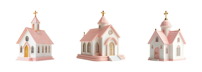 Charming Miniature Churches on Transparent Background