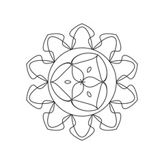 Asian floral mandala for adults coloring book. Vector ethnic circular ornament. Black and white linear illustration