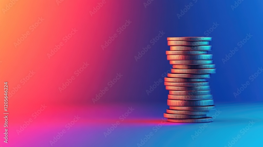 Poster a smooth gradient background with a stack of coins symbolizing financial calm.