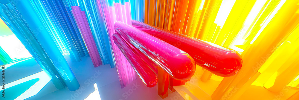 Poster Vibrant Neon Multicolor Tubes Illuminating a Dynamic Space With Energetic Hues and Patterns