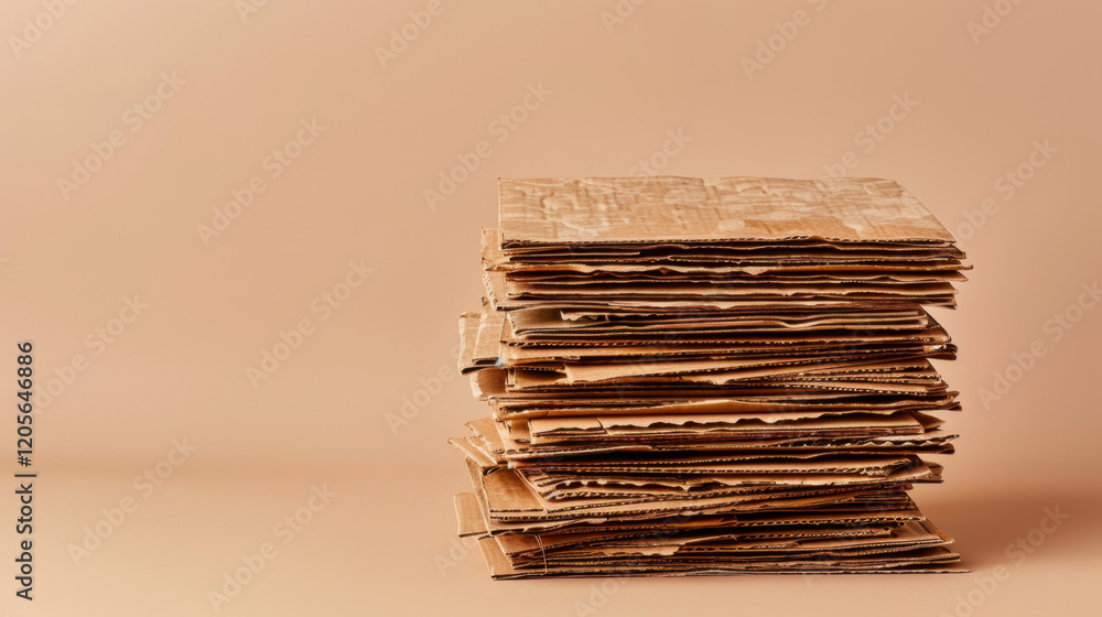 Poster stack of cardboard boxes on beige background, showcasing texture and layers. ideal for recycling or 