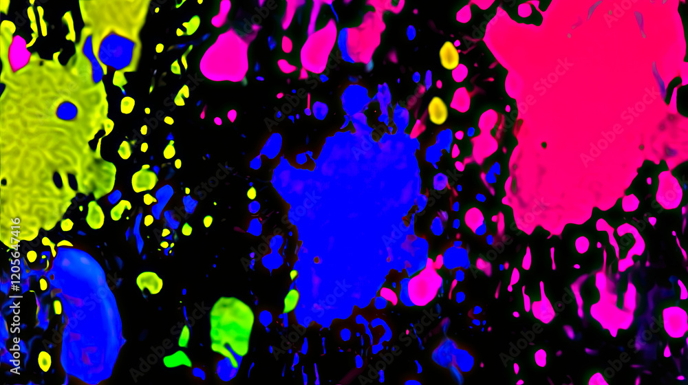 Poster Vibrant Splashes of Neon Paint Create a Mesmerizing Display of Color on a Dark Background
