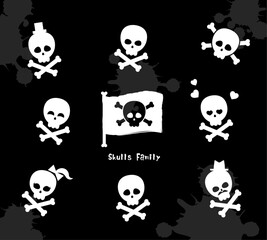 ドクロマークのベクターアイコンセット　白