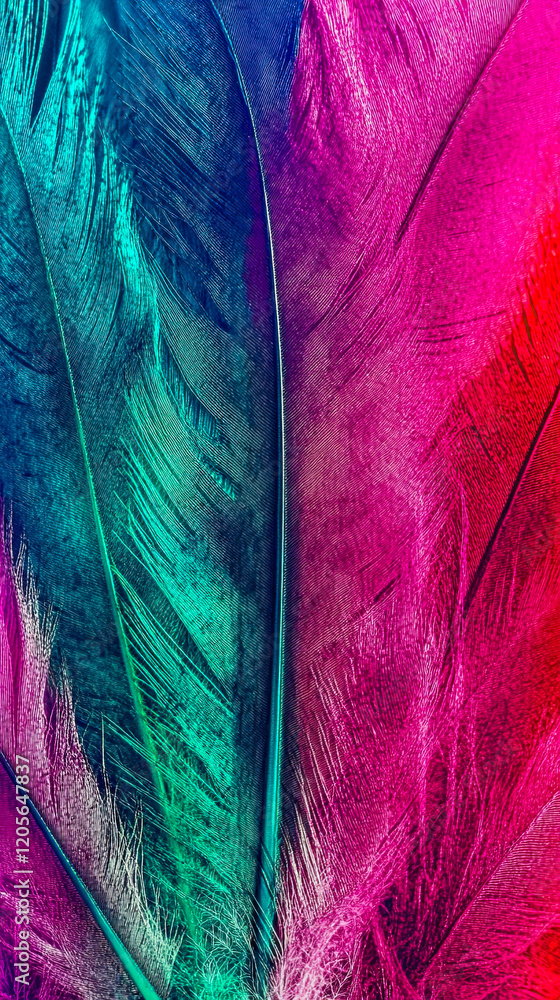 Poster vibrant colors dance in neon feathers creating a mesmerizing visual experience at dusk