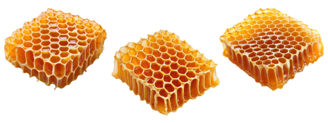 Set of fresh honeycombs isolated on transparent background