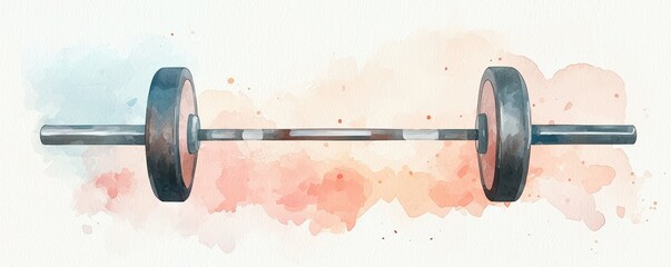 Concept of consistent fitness routines ensure effective workouts. A barbell rests on a soft, watercolor background, symbolizing strength training and fitness.