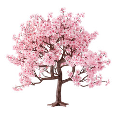 Fototapeta premium Vibrant Cherry Blossom Tree 3D Render with Delicate Pink Petals and Organic Branch Structure Isolated on Transparent Background