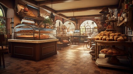 A photo of a bakery with a vintage-inspired interior.