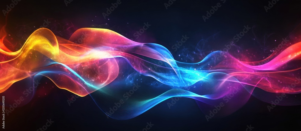 Aufkleber abstract saturated colors flowing with glow on dark background generative art