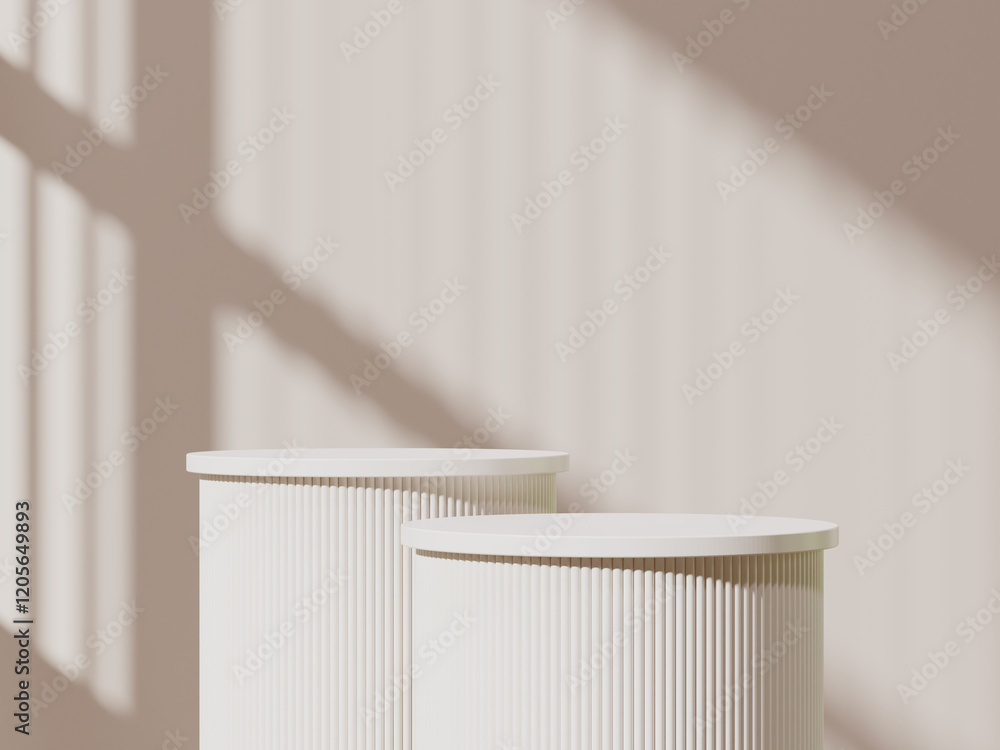 Poster cylindrical product display stand with window shadow backdrop
